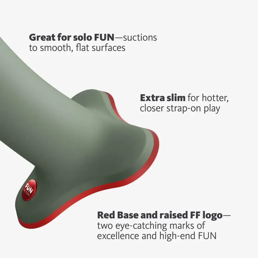 Fun Factory Magnum Dildo – vantuzlu taban, ince yapı ve kırmızı detaylı premium silikon yetişkin oyuncağı