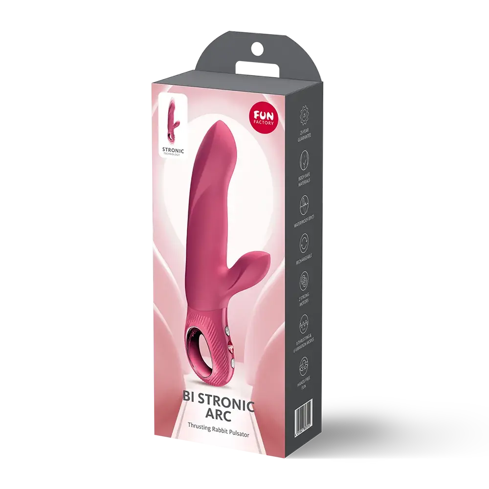 Fun Factory Bi Stronic Arc itme ve titreşimli rabbit vibratör, pembe, şarj edilebilir, su geçirmez ambalaj görseli