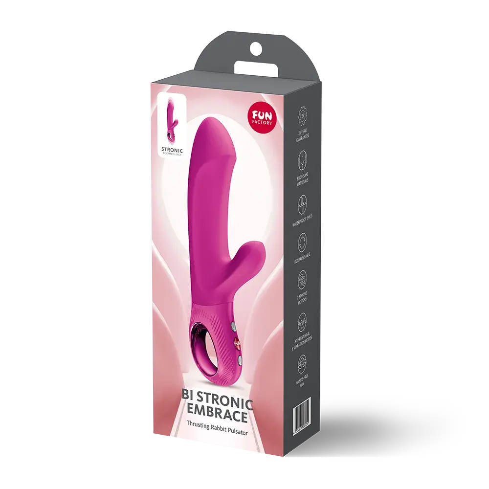 Fun Factory Bi Stronic Embrace itme ve titreşimli rabbit vibratör, pembe, şarj edilebilir, su geçirmez