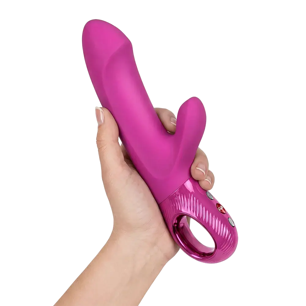Bi Stronic Embrace pembe itme ve titreşimli vibratör elde tutuluyor, çift motorlu rabbit tasarım