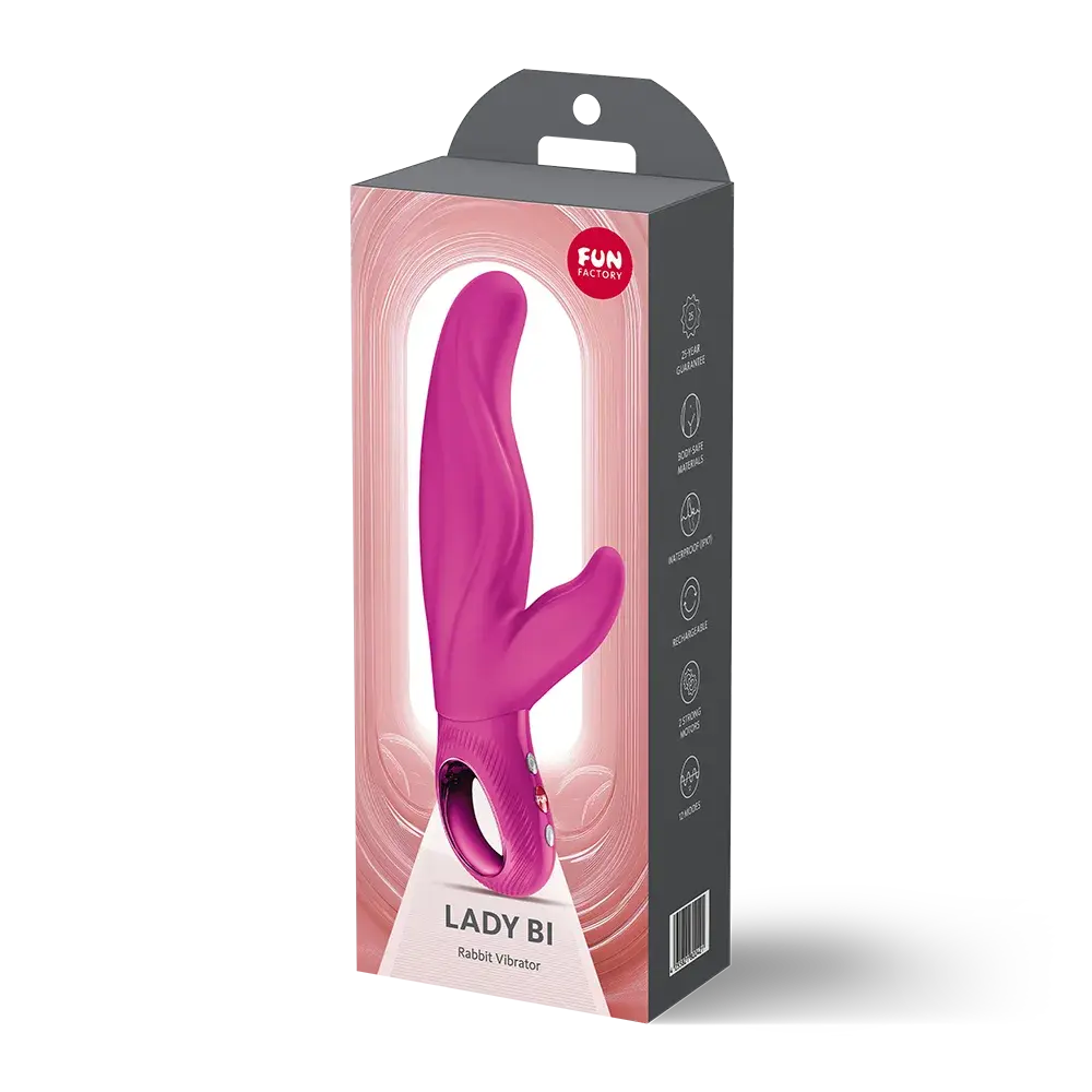 Fun Factory Lady Bi titreşimli vibratör pembe renk ambalaj kutusu, şarj edilebilir rabbit vibratör