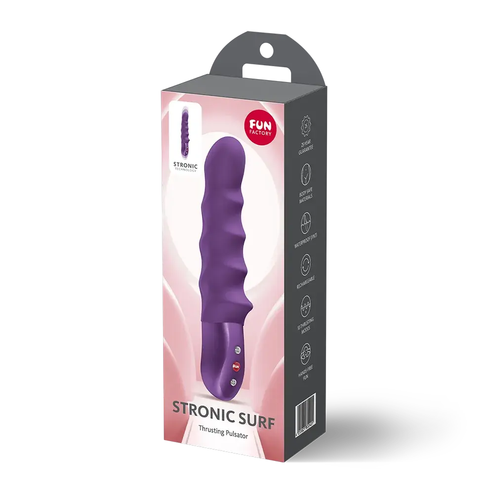 Fun Factory Stronic Surf mor itme ve titreşim özellikli vibratör ambalajı, şarj edilebilir, su geçirmez silikon vibratör