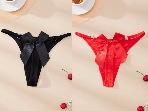 2ds Tegan Büyük Beden Fantezi Kadın 2'li Fiyonklu Halkalı Tanga TG270044-B