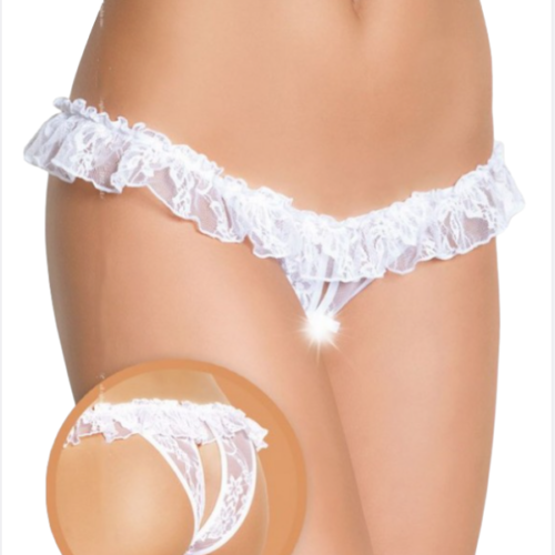 Tegan Fantezi Üstü Fırfırlı Ağı Açık Beyaz Dantel Tanga - String TG270021