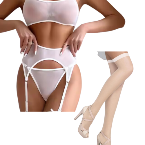 cropjartiyebeyaz Tegan Fantezi Beyaz Transparan Tül Jartiyer Takımı TG273262