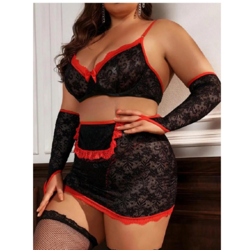 eldivenlidantel Tegan Büyük Beden Fantazi Seksi Dantel Babydol Fantezi Gecelik (Çorapsız) TG279233-B