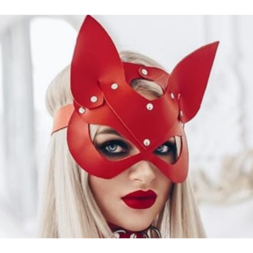 Tegan Fantezi Deri Seksi Kırmızı Kedi Maskesi TG275371