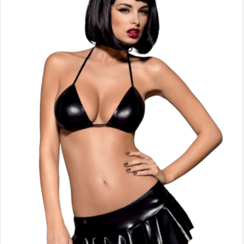 siyah1-fantezi-mini-etekli-deri-kostum Tegan Fantezi Siyah Mini Etekli Seksi SütyenTakım Seksi İç Giyim TG279096