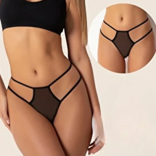 ssss Tegan Büyük Beden Fantazi Siyah Seksi TÜL Kadın STRİNG - Fantezi Tanga TG270036-B