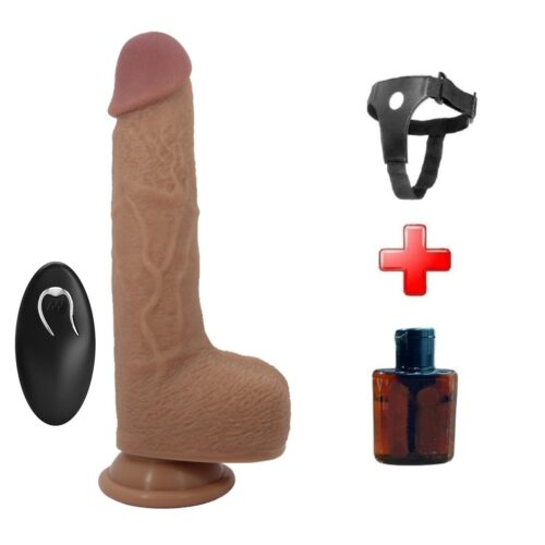 Belden Bağlamalı 22,5 cm İleri Geri Hareketli Uzaktan Kumandalı Manyetik Şarjlı Gerçekçi Vantuzlu Melez Penis - Tommy